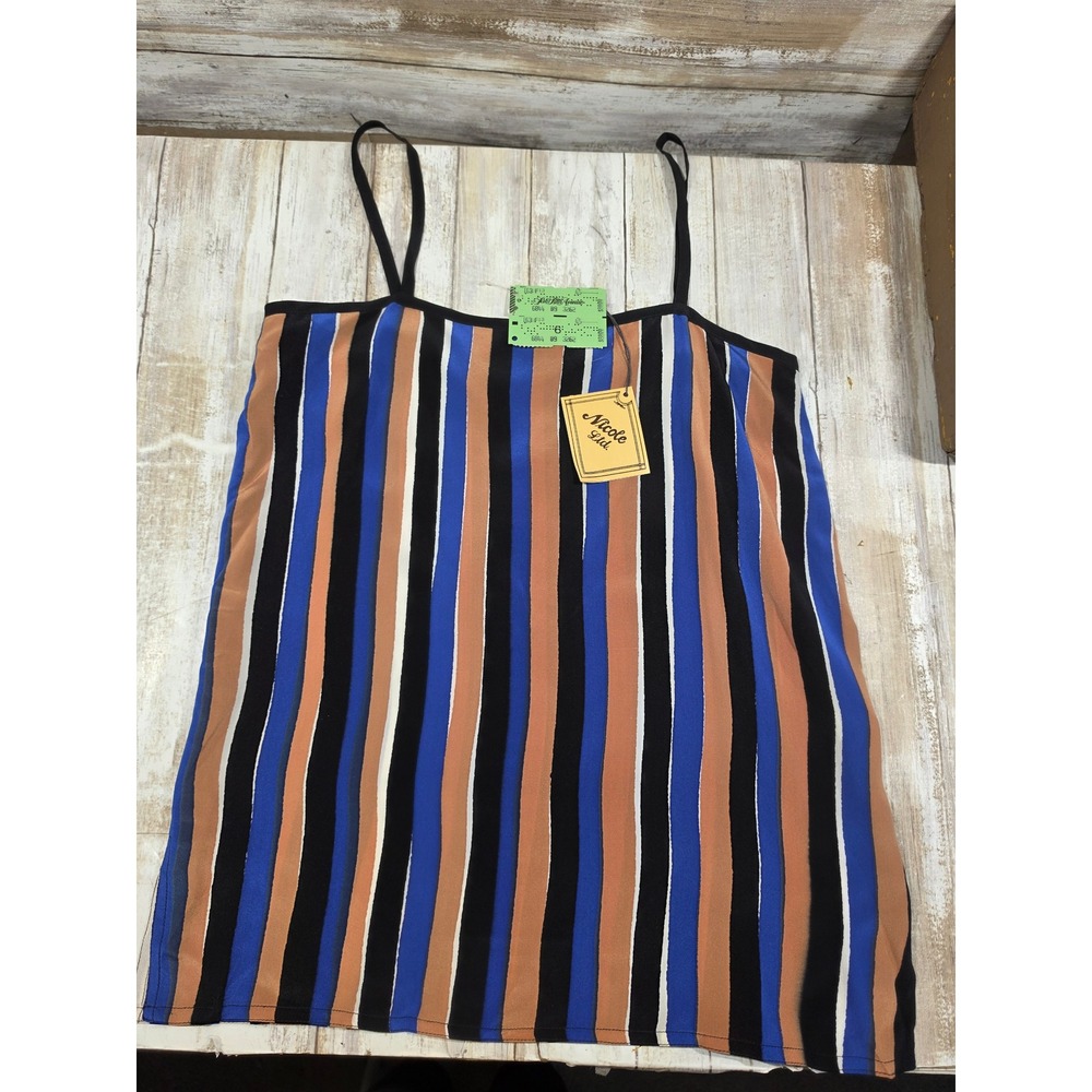 Nicole Ltd Chicago Vintage 100% Silk Striped Camisole Top Blue Tan Black Size 6